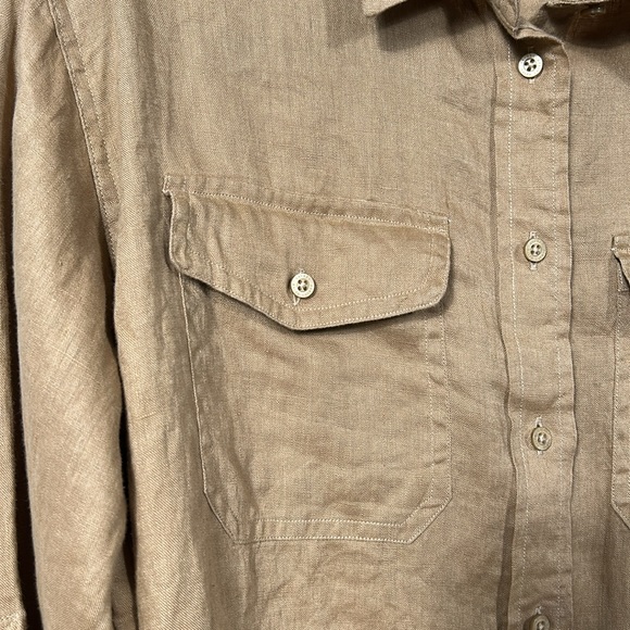LAUREN RALPH LAUREN Women's Tan Linen Belted Utility Shirt size small - Picture 14 of 14
